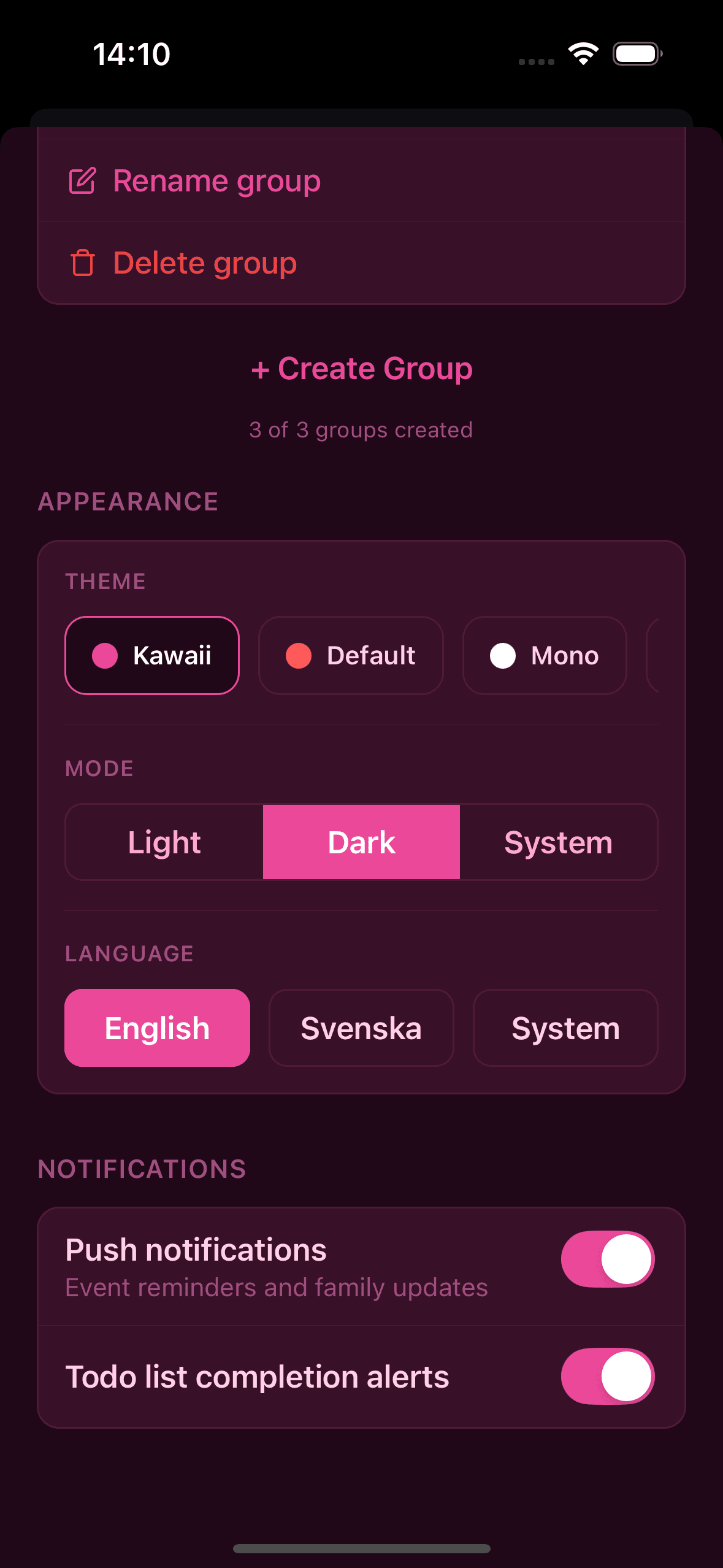Famnly familjekalender i kawaii-tema